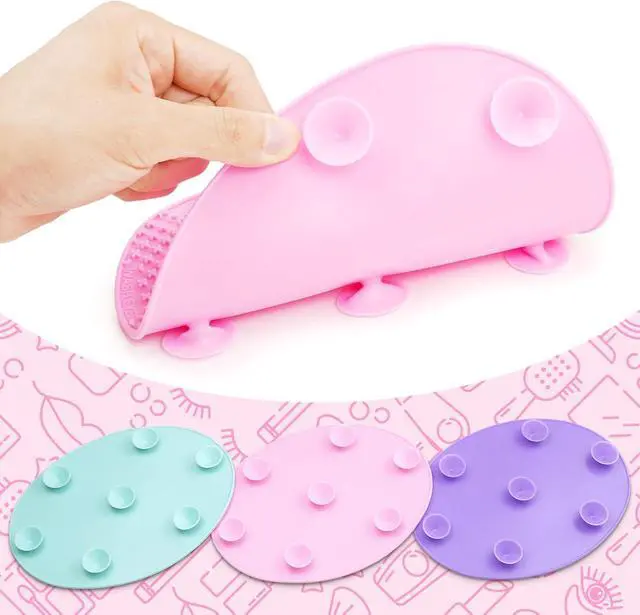 Alt view image 3 of 6 - Makeup Brush Cleaner Mat Silicone Brush Cleaning Mat Big Size Make Up Brush Clean Pad with Suction Cup for Makeup Brush Cleaning (Pink)