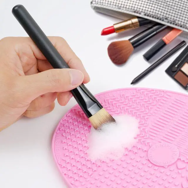 Alt view image 4 of 6 - Makeup Brush Cleaner Mat Silicone Brush Cleaning Mat Big Size Make Up Brush Clean Pad with Suction Cup for Makeup Brush Cleaning (Pink)