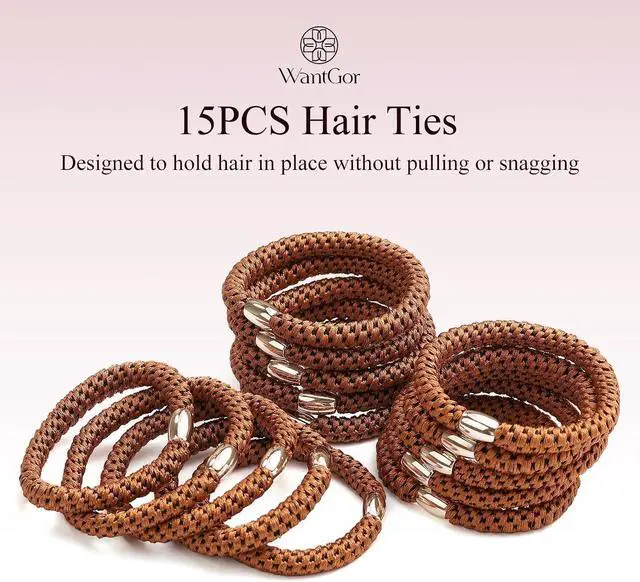 Alt view image 2 of 7 - WantGor Hair Ties No Damage, Women 15PCS Hair Bands Elastic Scrunchies Ponytail Holders Hair Accessories Braided Head Bands for Women's Thick Hair (Brown)
