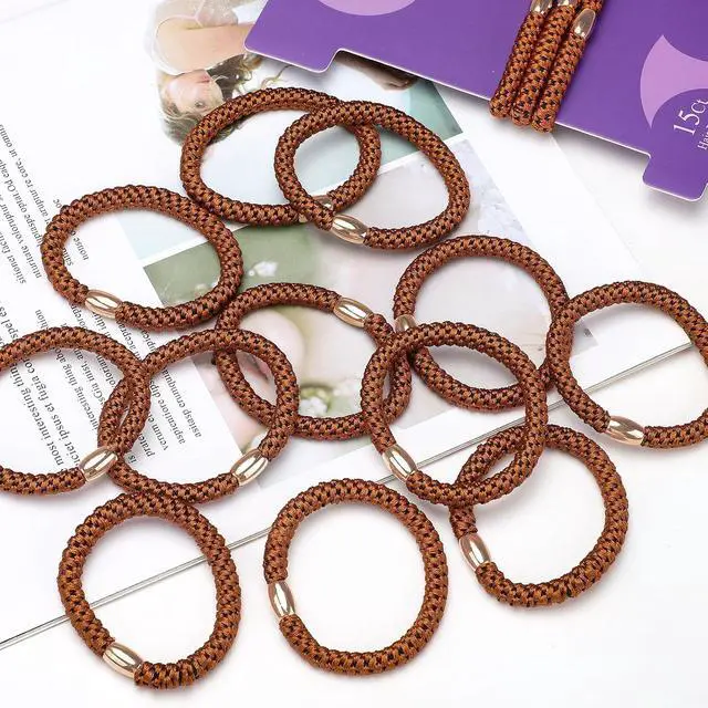 Alt view image 6 of 7 - WantGor Hair Ties No Damage, Women 15PCS Hair Bands Elastic Scrunchies Ponytail Holders Hair Accessories Braided Head Bands for Women's Thick Hair (Brown)