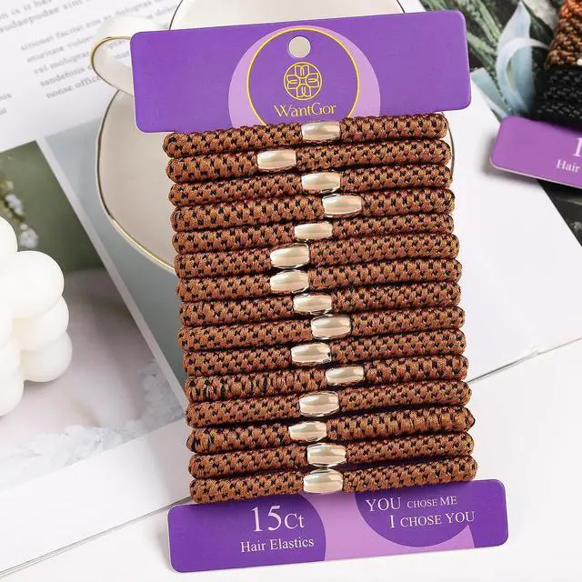 Alt view image 7 of 7 - WantGor Hair Ties No Damage, Women 15PCS Hair Bands Elastic Scrunchies Ponytail Holders Hair Accessories Braided Head Bands for Women's Thick Hair (Brown)