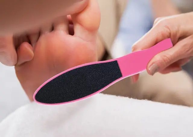 Alt view image 4 of 5 - 3pcs Foot File Callus Remover with Double-Sided Sand Paper Reusable Foot Scraper Pedicure Tool Foot Rasp Multi Purpose Feet Care Kit for Exfoliator Remover Dead Skin Hard Skin Calluse (Pink)