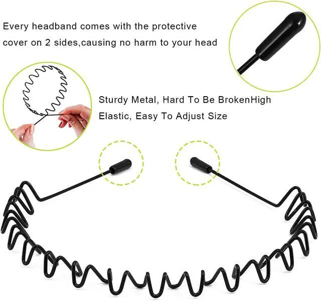 Alt view image 2 of 7 - Metal Hair Band for Men, Adjustable Mens Metal Headbands Classic Wire 4 Pcs | Outdoor Sports Hair Bands Simple Elastic Non-Slip Hair Accessories