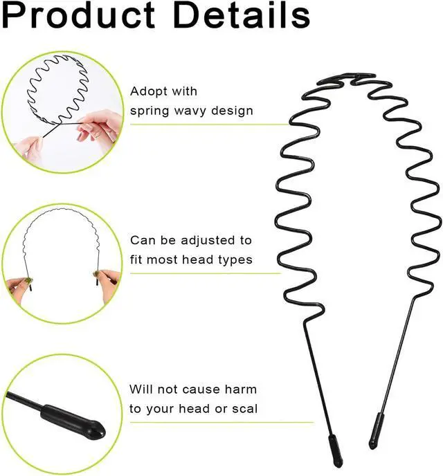 Alt view image 3 of 7 - Metal Hair Band for Men, Adjustable Mens Metal Headbands Classic Wire 4 Pcs | Outdoor Sports Hair Bands Simple Elastic Non-Slip Hair Accessories