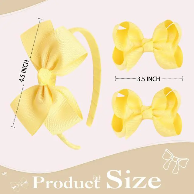 Alt view image 3 of 7 - Girls Bow Headband & Hair Clips Set Soft, Stylish & Comfortable-Yellow