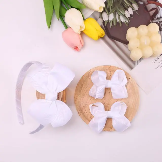 Alt view image 6 of 7 - Girls Bow Headband & Hair Clips Set Soft, Stylish & Comfortable-Yellow