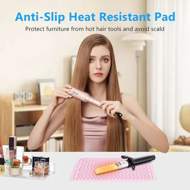 Alt view image 2 of 7 - Heat Resistant Mat Oversize Curling Iron Mat Silicone Hot Hair Tools Mat for Hair Straightener,Flat Irons,Hair Styling Tools Countertop Protection Portable Travel Mat 14.2" x 11"