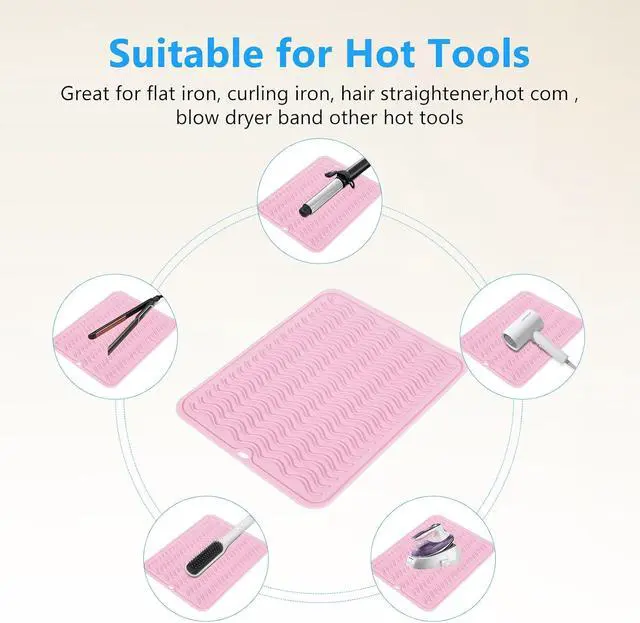 Alt view image 3 of 7 - Heat Resistant Mat Oversize Curling Iron Mat Silicone Hot Hair Tools Mat for Hair Straightener,Flat Irons,Hair Styling Tools Countertop Protection Portable Travel Mat 14.2" x 11"