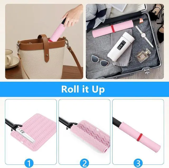 Alt view image 4 of 7 - Heat Resistant Mat Oversize Curling Iron Mat Silicone Hot Hair Tools Mat for Hair Straightener,Flat Irons,Hair Styling Tools Countertop Protection Portable Travel Mat 14.2" x 11"