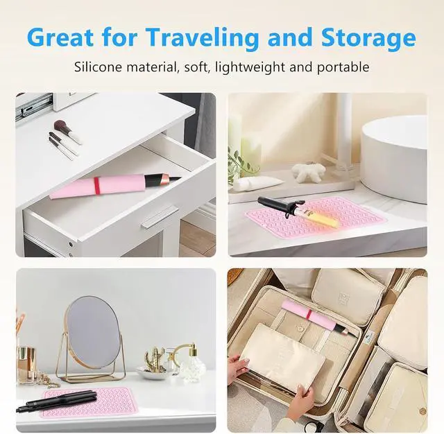 Alt view image 5 of 7 - Heat Resistant Mat Oversize Curling Iron Mat Silicone Hot Hair Tools Mat for Hair Straightener,Flat Irons,Hair Styling Tools Countertop Protection Portable Travel Mat 14.2" x 11"