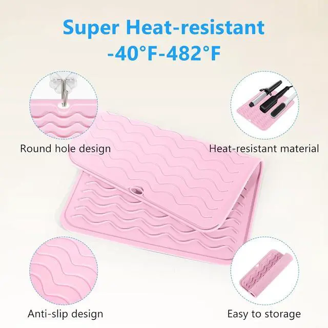Alt view image 6 of 7 - Heat Resistant Mat Oversize Curling Iron Mat Silicone Hot Hair Tools Mat for Hair Straightener,Flat Irons,Hair Styling Tools Countertop Protection Portable Travel Mat 14.2" x 11"