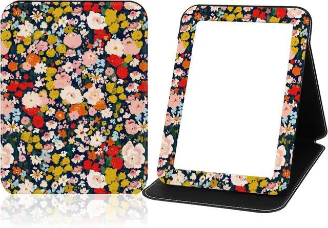 Main image of Portable Travel Mirror PU Portable Foldable Adjustable Rectangular Ultrathin Vanity Mirror with Stand, Makeup Mrror for for Purses Hand, Bag, Travel, Camping, Home, Office