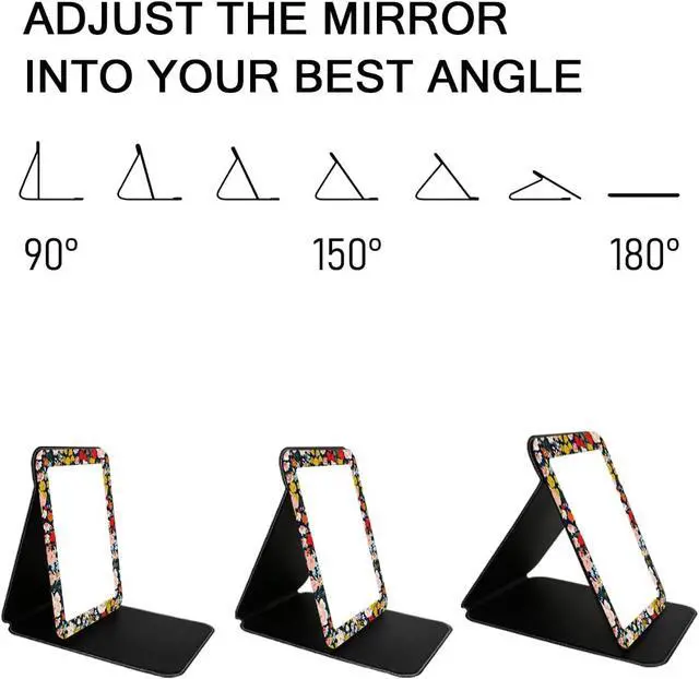 Alt view image 6 of 7 - Portable Travel Mirror PU Portable Foldable Adjustable Rectangular Ultrathin Vanity Mirror with Stand, Makeup Mrror for for Purses Hand, Bag, Travel, Camping, Home, Office