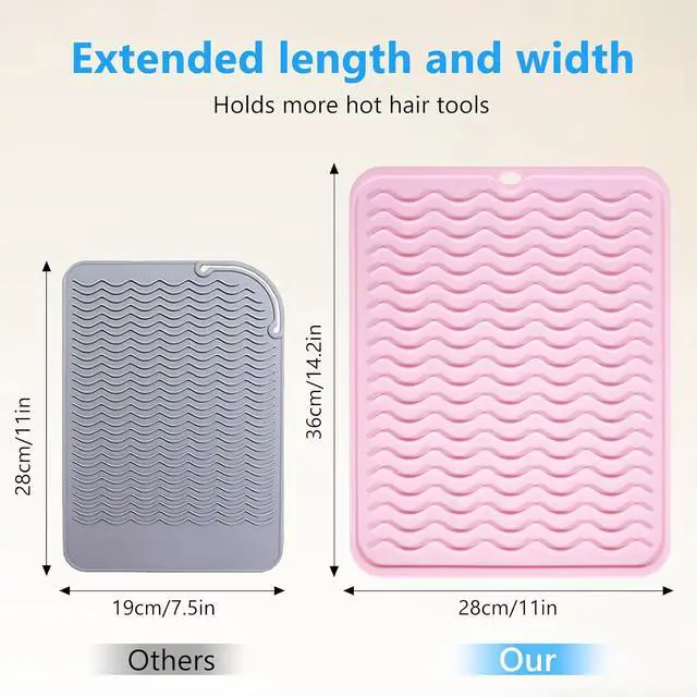 Alt view image 7 of 7 - Heat Resistant Mat Oversize Curling Iron Mat Silicone Hot Hair Tools Mat for Hair Straightener,Flat Irons,Hair Styling Tools Countertop Protection Portable Travel Mat 14.2" x 11"