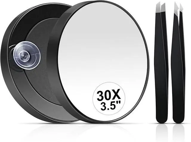 Main image of MIYADIVA 30X Magnifying Mirror, Small Travel Mirror with Suction Cup and Tweezers, 3.5 Inches