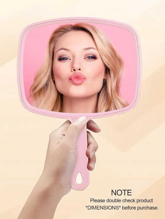 Alt view image 3 of 7 - Gladmart 10.3" L x 7.4" W Hand Mirror with Handle, Pink | Salon Mirror Hand Held, Hanging Mirror, Hand Mirror for Men and Women, Shaving and Makeup, Distortion-Free, Barber Mirror