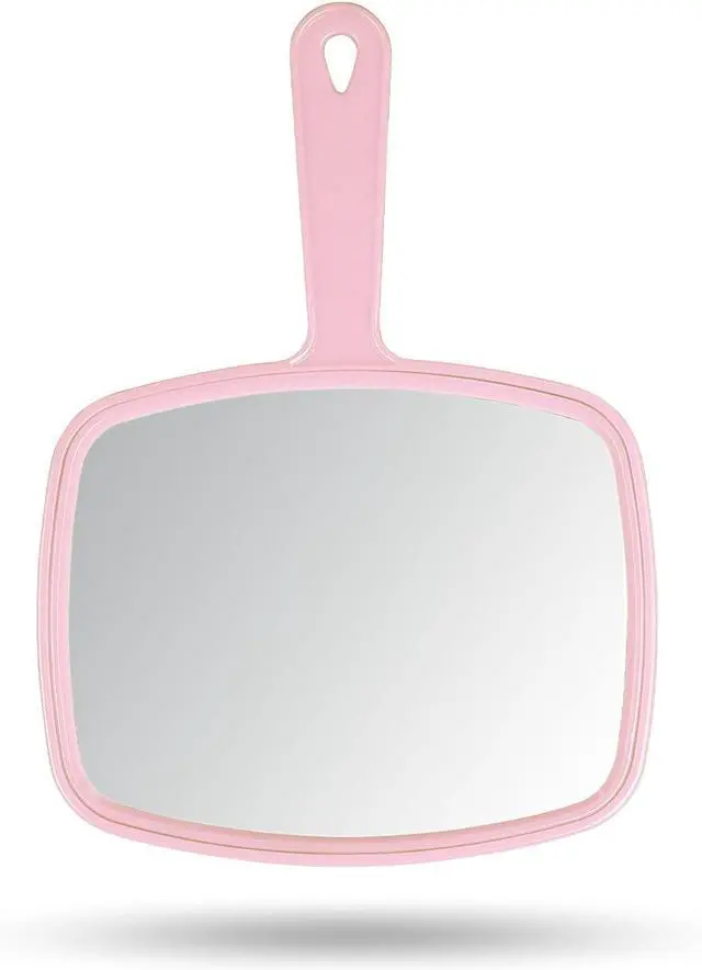 Main image of Gladmart 10.3" L x 7.4" W Hand Mirror with Handle, Pink | Salon Mirror Hand Held, Hanging Mirror, Hand Mirror for Men and Women, Shaving and Makeup, Distortion-Free, Barber Mirror
