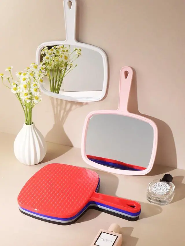 Alt view image 6 of 7 - Gladmart 10.3" L x 7.4" W Hand Mirror with Handle, Pink | Salon Mirror Hand Held, Hanging Mirror, Hand Mirror for Men and Women, Shaving and Makeup, Distortion-Free, Barber Mirror