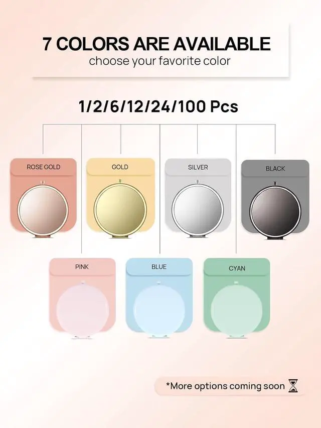 Alt view image 4 of 7 - Compact Mirror, 1x/2x Magnification Pocket Mirror, Pink | Compact Mirror for Purse, Metal+Glass, Foldable Double-Sided Mirror, Purse Essentials, Portable, Travel, Quick Touch-ups