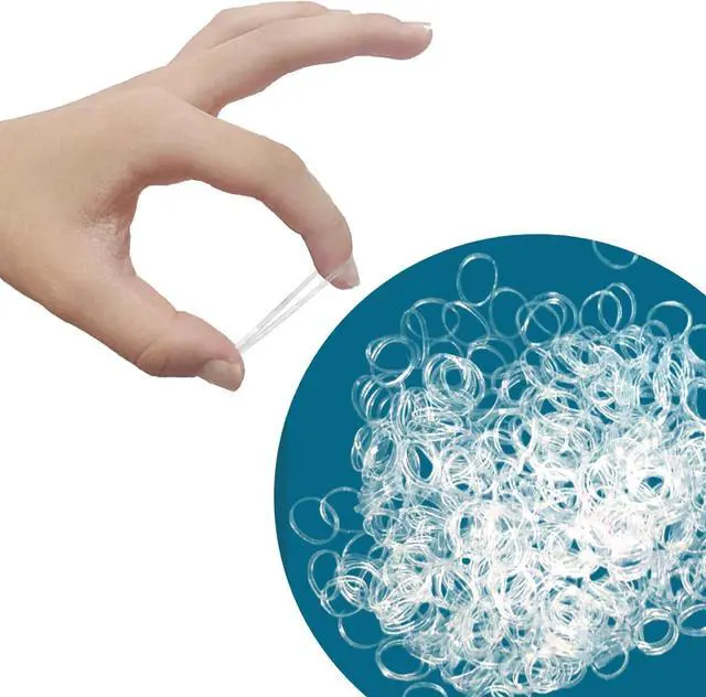 Main image of 500 Clear Elastic Hair Ties Strong Stretchy Bands for Women & All Hair | 500 small clear hair ties, stretchy & gentle, no damage, for weddings, braids, ponytails & daily styles