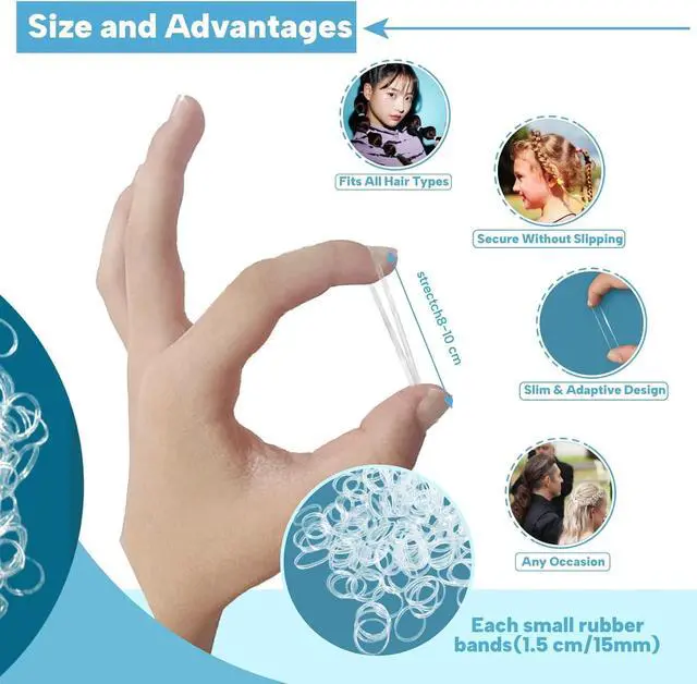 Alt view image 2 of 7 - 500 Clear Elastic Hair Ties Strong Stretchy Bands for Women & All Hair | 500 small clear hair ties, stretchy & gentle, no damage, for weddings, braids, ponytails & daily styles