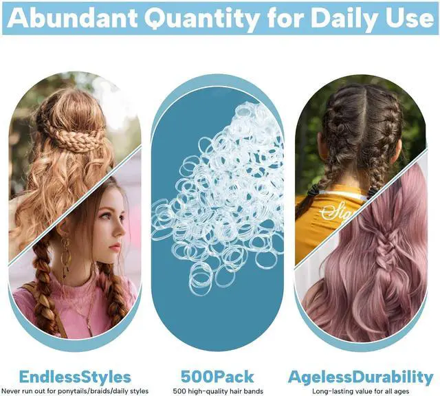 Alt view image 5 of 7 - 500 Clear Elastic Hair Ties Strong Stretchy Bands for Women & All Hair | 500 small clear hair ties, stretchy & gentle, no damage, for weddings, braids, ponytails & daily styles