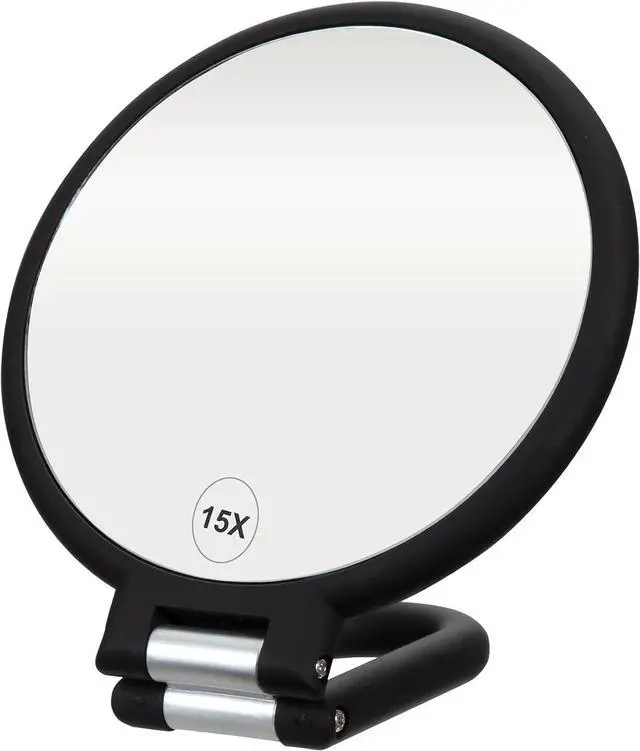 Main image of ForPro Professional Collection Premium Magnifying Handheld Mirror, 1X/15X Magnification Hand Mirror, Folding Adjustable Handle, for Makeup, Travel, Black