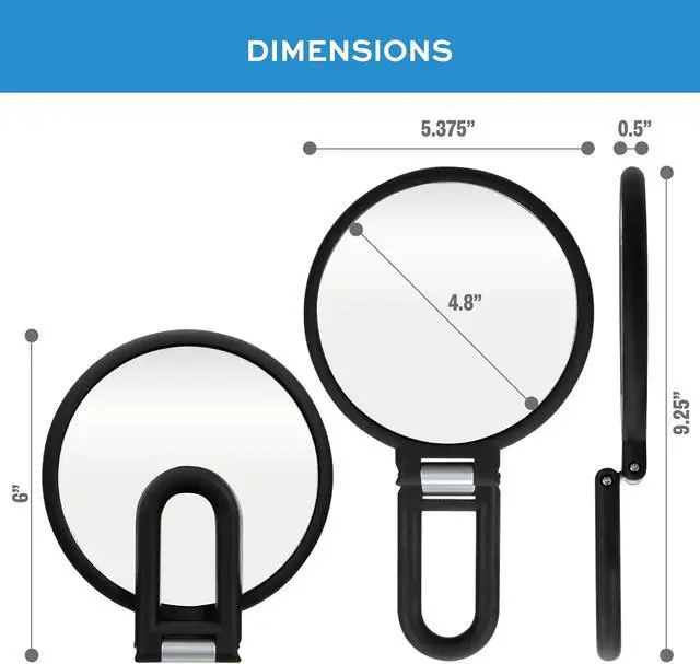 Alt view image 3 of 7 - ForPro Professional Collection Premium Magnifying Handheld Mirror, 1X/15X Magnification Hand Mirror, Folding Adjustable Handle, for Makeup, Travel, Black