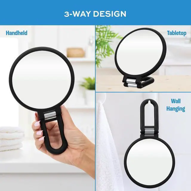 Alt view image 4 of 7 - ForPro Professional Collection Premium Magnifying Handheld Mirror, 1X/15X Magnification Hand Mirror, Folding Adjustable Handle, for Makeup, Travel, Black