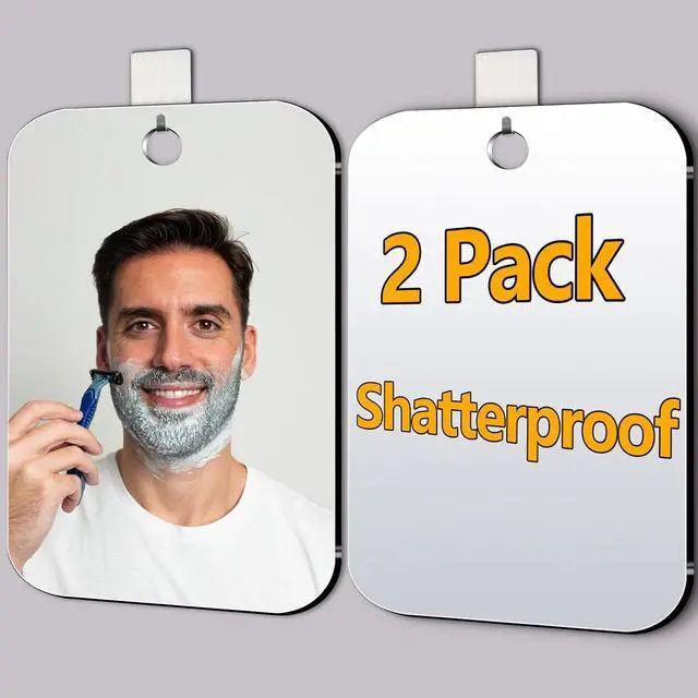 Main image of 2 Pack Shatterproof Shower Mirror for Shaving with Hook (Large 10.7x8 in)40% Cheaper Than the Original,Unbreakable Deluxe Plexiglass Makeup Mirror,Bathroom Wall Hanging,Portable Handheld Camping