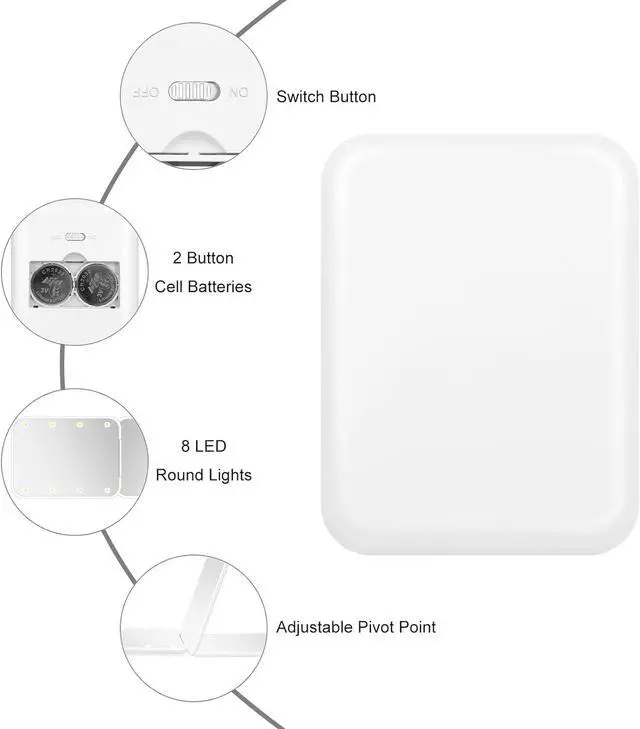 Alt view image 4 of 7 - Flymiro Compact Mirror, 1x/3x Magnification Mini Mirror for Purse, Pocket, Handheld, Stocking Stuffers, Travel Makeup, 2-Sided Foldable, Small Mirror with Led Lights