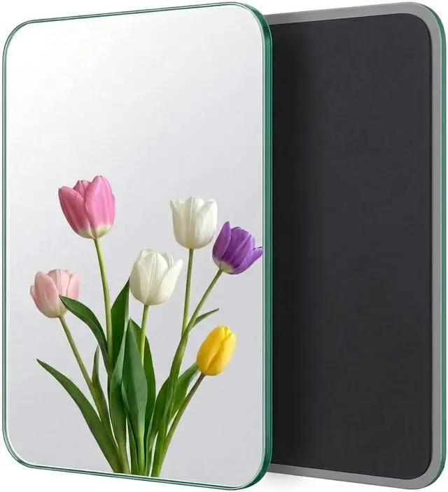 Main image of Magnetic Locker Mirror 6x7.1 Inch Frameless Glass Makeup Mirror with Rounded Corners, HD Reflection, Soft Magnetic Backing for Dorm, Office, Gym Locker, Refrigerator, Travel, Compact & Portable
