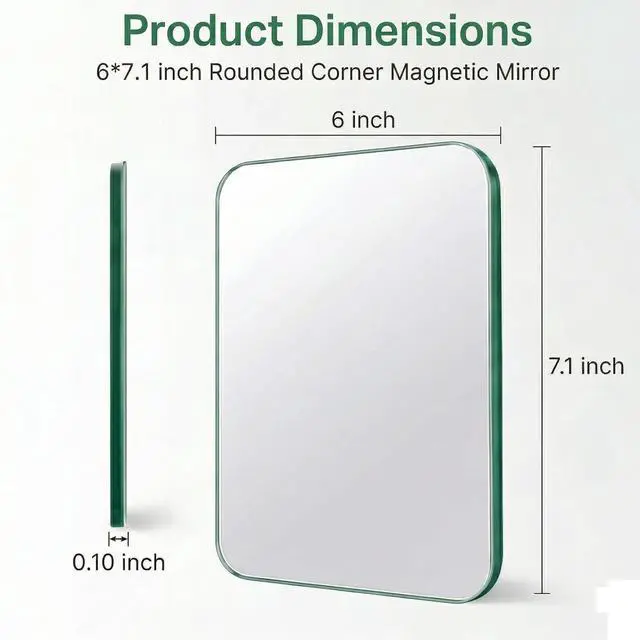 Alt view image 3 of 7 - Magnetic Locker Mirror 6x7.1 Inch Frameless Glass Makeup Mirror with Rounded Corners, HD Reflection, Soft Magnetic Backing for Dorm, Office, Gym Locker, Refrigerator, Travel, Compact & Portable