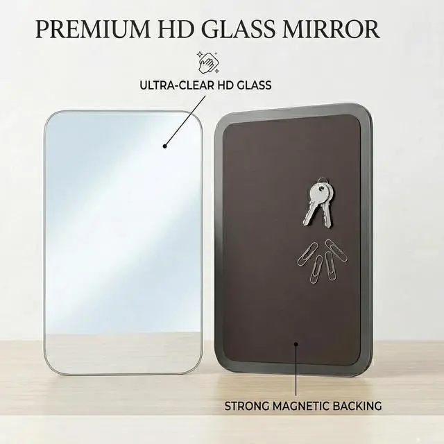 Alt view image 2 of 7 - Magnetic Locker Mirror 6x7.1 Inch Frameless Glass Makeup Mirror with Rounded Corners, HD Reflection, Soft Magnetic Backing for Dorm, Office, Gym Locker, Refrigerator, Travel, Compact & Portable