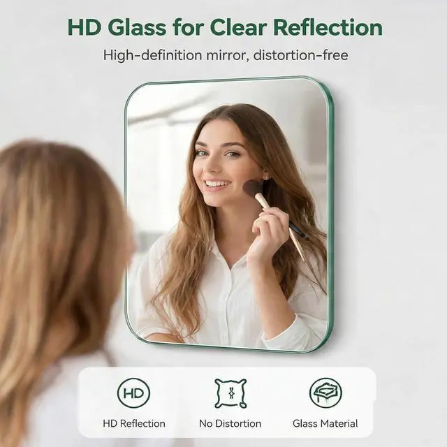 Alt view image 4 of 7 - Magnetic Locker Mirror 6x7.1 Inch Frameless Glass Makeup Mirror with Rounded Corners, HD Reflection, Soft Magnetic Backing for Dorm, Office, Gym Locker, Refrigerator, Travel, Compact & Portable