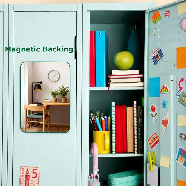 Alt view image 5 of 7 - Magnetic Locker Mirror 6x7.1 Inch Frameless Glass Makeup Mirror with Rounded Corners, HD Reflection, Soft Magnetic Backing for Dorm, Office, Gym Locker, Refrigerator, Travel, Compact & Portable