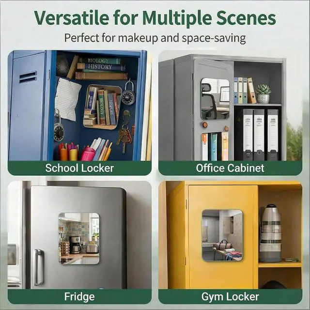 Alt view image 7 of 7 - Magnetic Locker Mirror 6x7.1 Inch Frameless Glass Makeup Mirror with Rounded Corners, HD Reflection, Soft Magnetic Backing for Dorm, Office, Gym Locker, Refrigerator, Travel, Compact & Portable