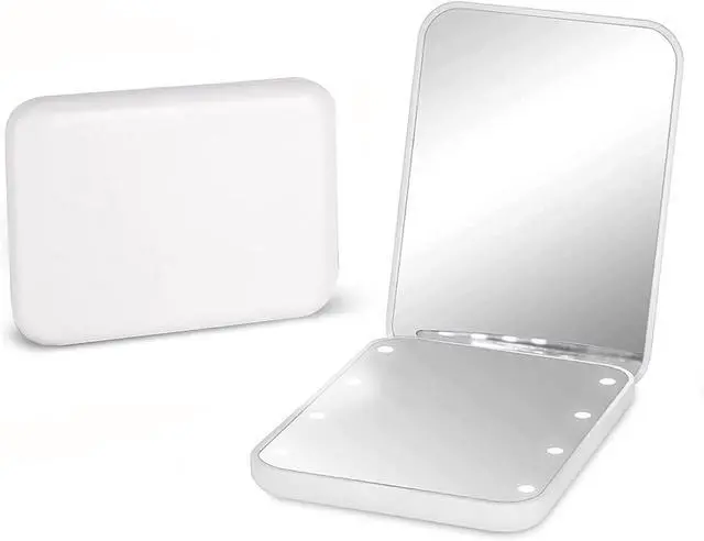 Main image of Kintion Pocket Mirror, 1X/3X Magnification LED Compact Mirror (White) | Travel Mirror with Light for Purse, 2-Sided, Portable, Folding, Handheld, Small Lighted Mirror for Gift