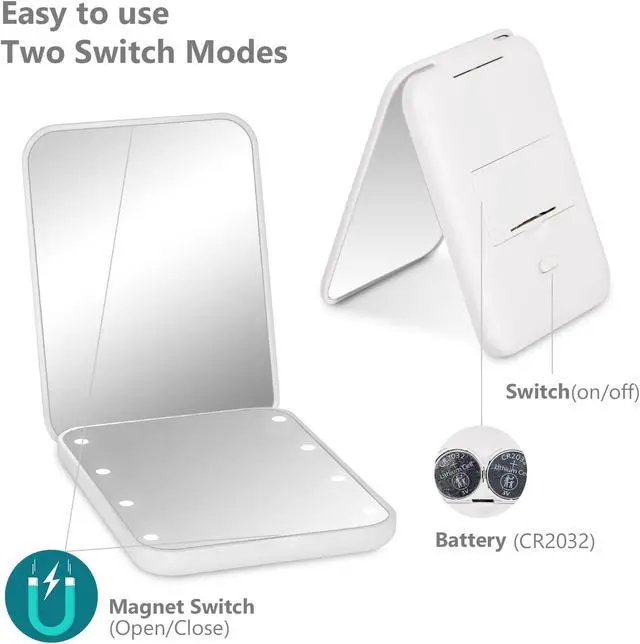 Alt view image 3 of 7 - Kintion Pocket Mirror, 1X/3X Magnification LED Compact Mirror (White) | Travel Mirror with Light for Purse, 2-Sided, Portable, Folding, Handheld, Small Lighted Mirror for Gift