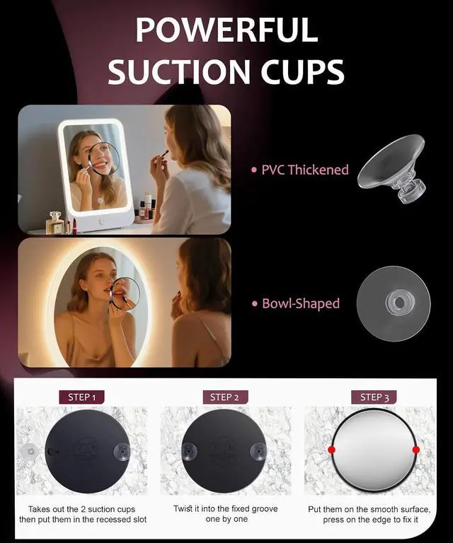 Alt view image 6 of 7 - Magnifying Mirror 20X&30X&40X 3Packs with Tweezer and Suction Cups Set, 3.5 Inches Compact Travel Magnified Mirror-Black