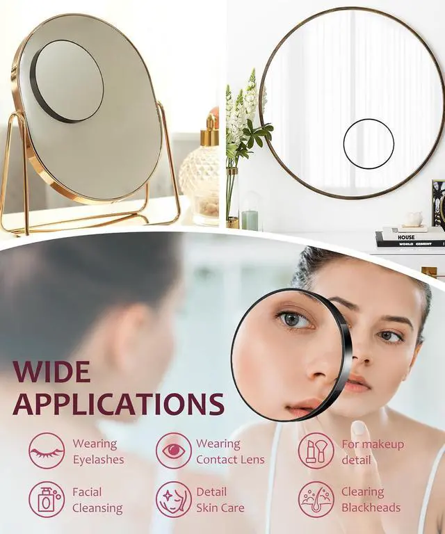 Alt view image 7 of 7 - Magnifying Mirror 20X&30X&40X 3Packs with Tweezer and Suction Cups Set, 3.5 Inches Compact Travel Magnified Mirror-Black