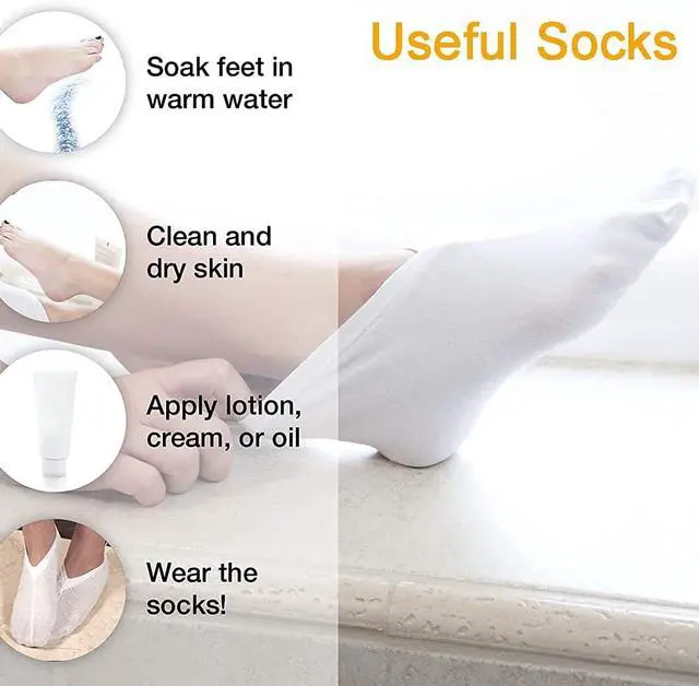 Alt view image 2 of 7 - FCYIMI Dry Feet Healing Socks Men and Women 8 Count | Lotion Moisturizing, Spa Overnight Absorbing, Dry Cracked Feet