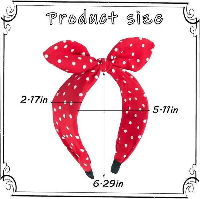 Alt view image 2 of 7 - Red Polka Dot Bow Headbands for Women and Girls, Non-Slip Cute Bandana Hairband, Flexible Bunny Ear Wide Knotted Hair Hoop, Halloween Costume Retro 50s Hair Accessories