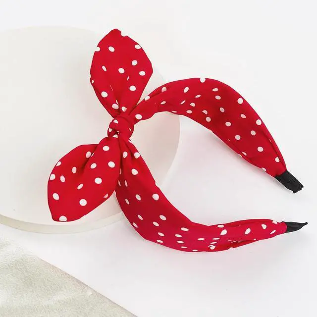 Alt view image 4 of 7 - Red Polka Dot Bow Headbands for Women and Girls, Non-Slip Cute Bandana Hairband, Flexible Bunny Ear Wide Knotted Hair Hoop, Halloween Costume Retro 50s Hair Accessories