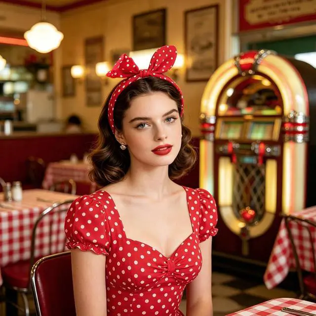 Alt view image 5 of 7 - Red Polka Dot Bow Headbands for Women and Girls, Non-Slip Cute Bandana Hairband, Flexible Bunny Ear Wide Knotted Hair Hoop, Halloween Costume Retro 50s Hair Accessories