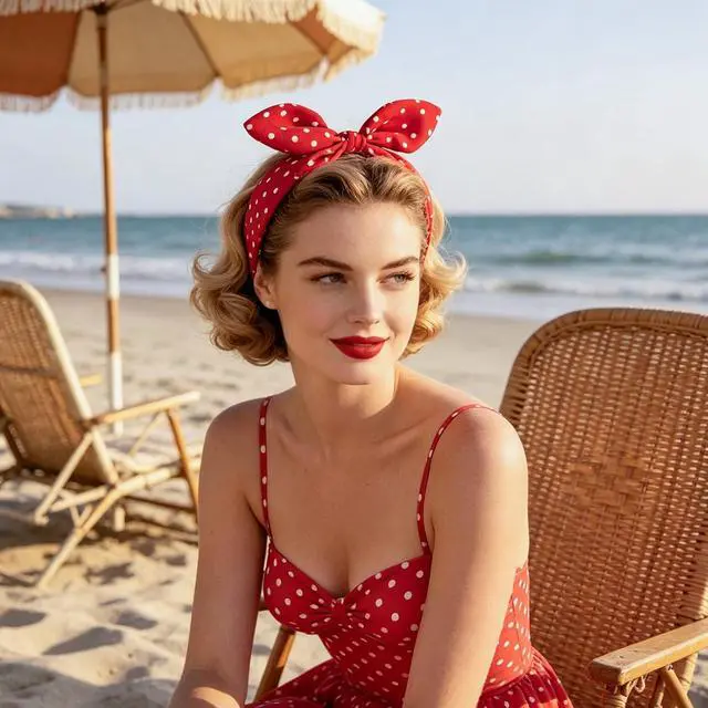 Alt view image 7 of 7 - Red Polka Dot Bow Headbands for Women and Girls, Non-Slip Cute Bandana Hairband, Flexible Bunny Ear Wide Knotted Hair Hoop, Halloween Costume Retro 50s Hair Accessories