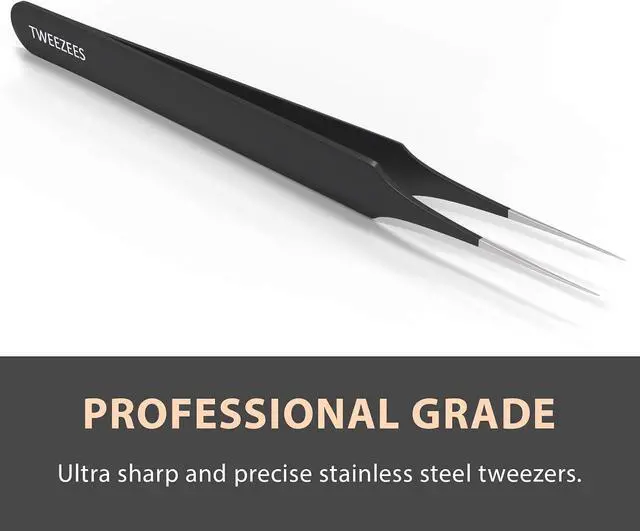Alt view image 3 of 6 - Ingrown Hair Tweezers | Pointed Tip | Black |Precision Stainless Steel | Extra Sharp and Perfectly Aligned for Ingrown Hair Treatment & Splinter Removal For Men and Women | By Tweezees