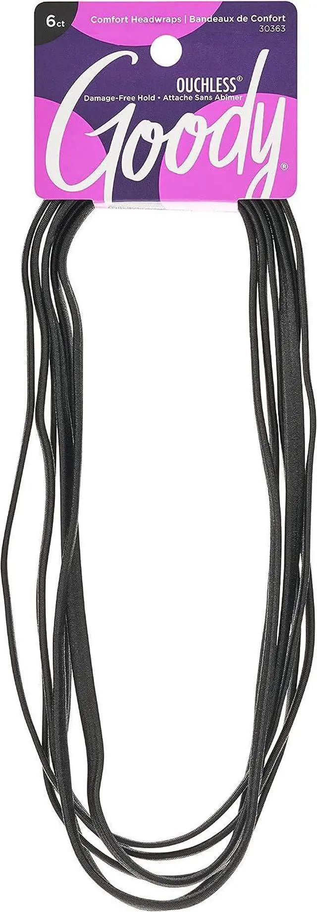 Main image of GOODY Women's Ouchless Thin Hair Flat Narrow Headwrap, Black, 6 Count