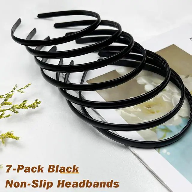 Alt view image 2 of 7 - 7 Pcs Plastic Headbands for Women - Black Non-Slip Hair Bands with Teeth Comb Design