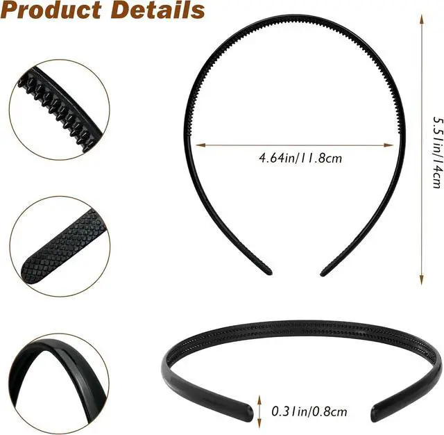 Alt view image 6 of 7 - 7 Pcs Plastic Headbands for Women - Black Non-Slip Hair Bands with Teeth Comb Design